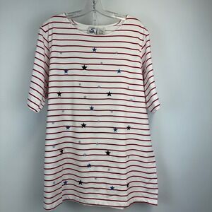 Sport Savvy Womens 1X Top Red White Striped Blue Star Embroidered Cotton Knit
